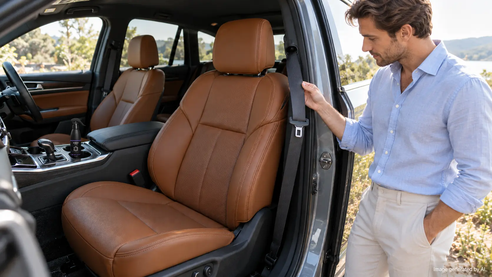 Spraying car fragrance on seat belts - safety, stains, and care checks