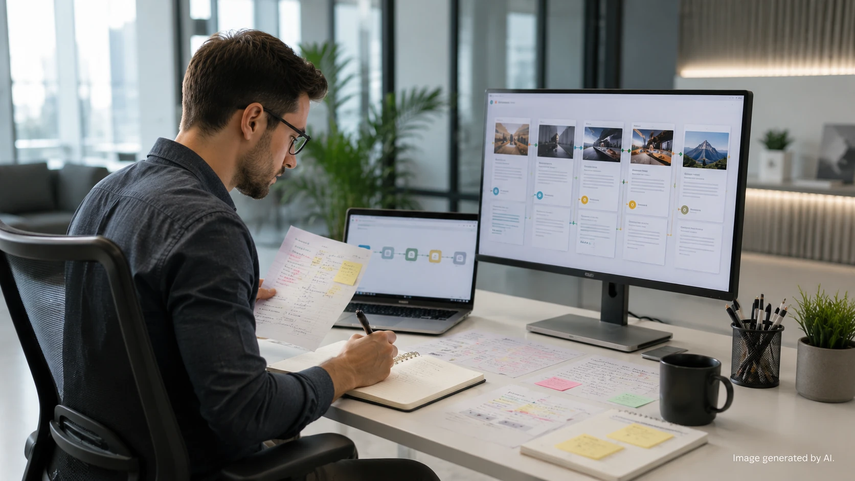 Marketing manager przekształcający wiedzę ekspertów w uporządkowany content SEO i GEO